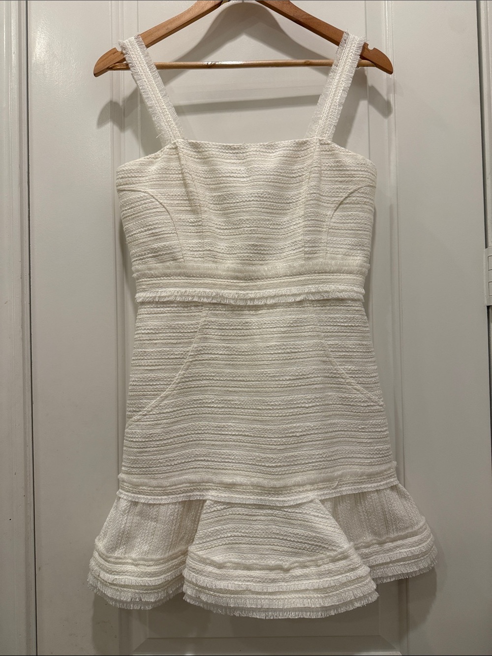 Bardot Melania Boucle Mini Dress in Ivory/White and Gold Trim - Picture 3 of 11